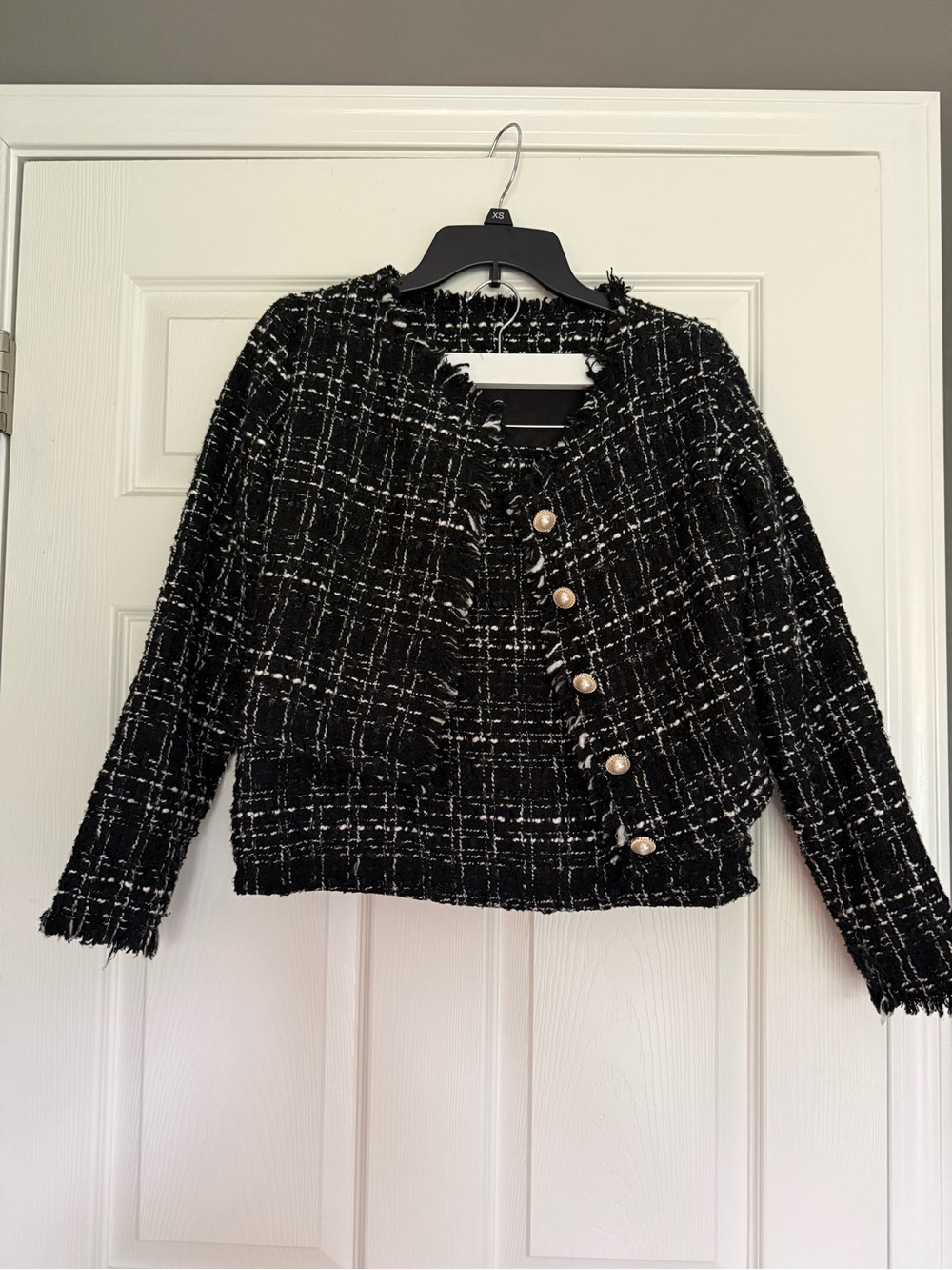 SHEIN Black Tweed Pearl-Button Cropped Blazer and skirt set
